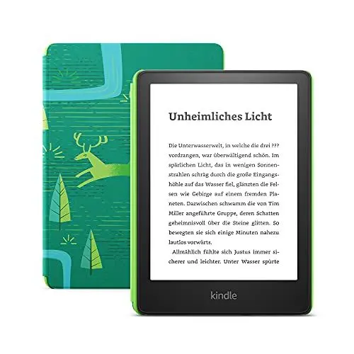 Produktbild: Kindle Paperwhite Kids – Mit über 1.000 Kinderbüchern, kindgerechter Hülle und 2 Jahren Sorglos-Garantie – Juwelenwald | 16GB