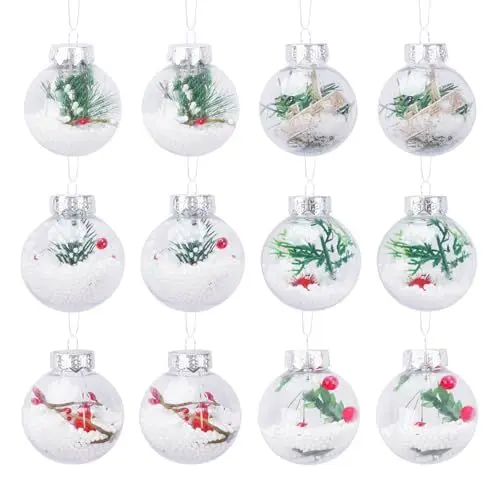 Produktbild: KINDPMA 12 Stück Weihnachtskugeln 6cm Weihnachtsbaumkugeln Transparent Weihnachten Kugeln Hängende Kugel Ornamente Kunststoff Kugeln für Weihnachten Party Weihnachtsbaum Wohnkultur