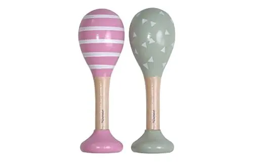 Produktbild: Kindsgut Rasseln aus Holz, 2er Set Musik Instrument für Babys und Klein-Kinder, ideal für unterwegs, dezente Farben und hochwertige Qualität, Dreiecke und Streifen