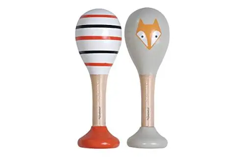 Produktbild: Kindsgut Rasseln aus Holz, 2er Set Musik Instrument für Babys und Klein-Kinder, ideal für unterwegs, dezente Farben und hochwertige Qualität, Fuchs und Streifen