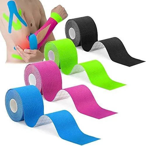Produktbild: Kinesiologie Tape 4 Rollen Kinesiotapes 5m x 5cm Hautfreundlich Kinesio Tapes Elastischen Erste Hilfe Band Wasserfest Tape Set für Knie, Schulter und Ellenbogen, Muskelstraffende Bänder