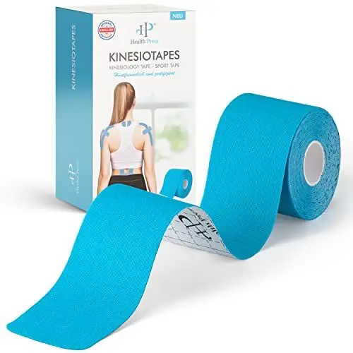 Produktbild: Health Press® Kinesiotapes - 1 Kinesiologie Tape Rolle Blau (5cm x 5m) Kinesiotape - Profi Physio Tape und Sporttape - Hautfreundliche Tapes DERMATEST: SEHR GUT
