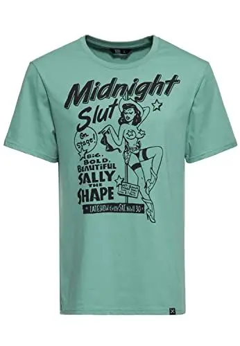 Produktbild: King Kerosin Herren Classic T-Shirt Regular Fit Front Print Pin-Up Cowgirl Rockabilly Reine Baumwolle Midnight Slut