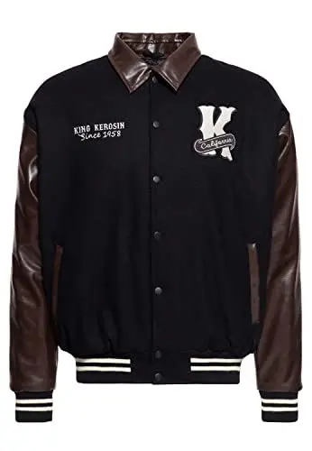 Produktbild: King Kerosin Herren College Jacke Sweat Jacke Baseball Jacke Regular Fit Kontrast Stickerei Lederärmel Lederkragen Pharaos