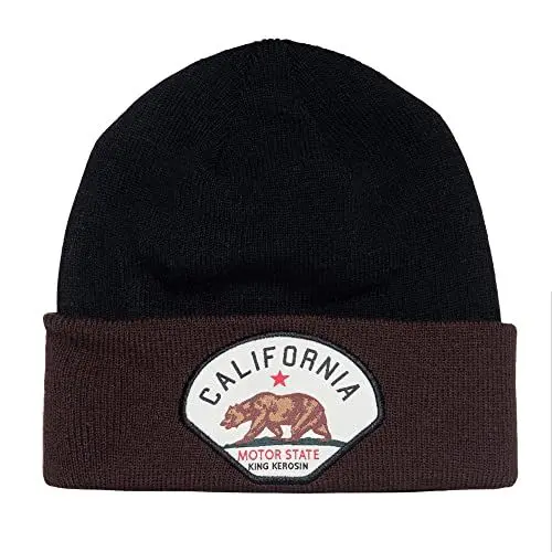 Produktbild: King Kerosin Herren Strickmütze Frontpatch Bequem Beanie Wintermütze Stretch Warm California Motor State