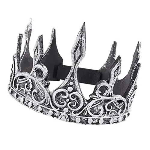 Produktbild: King für Herren – PU Prinz Krone und Diadem, komplett, mittelalterlich, Kostüm, Zubehör Ball, Hochzeit, Halloween, Theater, Bankett, Silber