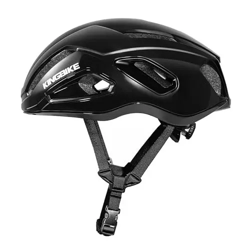 Produktbild: KINGBIKE Aerodynamik fahrradhelm für Damen Herren, volle PC-Gehäusedeckung Ultraleicht und durchlässig (Schwarz Glänzend)