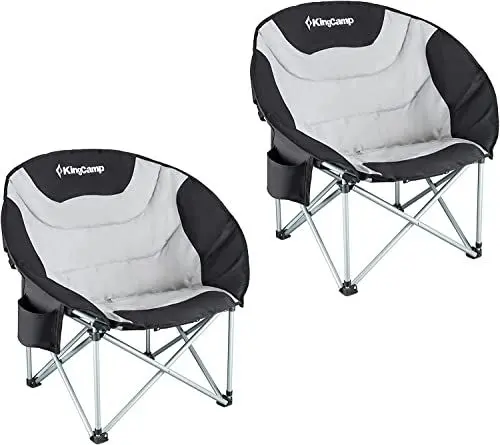 Produktbild: KingCamp Campingstuhl Faltbar Moonchair XXL Bequemer und Gepolstert max.150kg Belastung, Luxus Moonchair Campingstuhl Faltbarer mit Getränkehalter Hohe Rückenlehne für Garten Angeln Balkon Outdoor