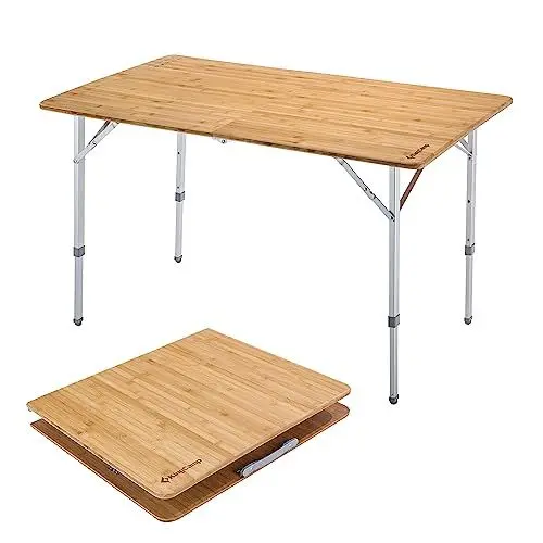 Produktbild: KingCamp Campingtisch Bambus mit Aufbewahrungsnetz Campingtisch höhenverstellbar für 4-6 Personen klappbar 4 Falten mit Tragetasche belastbar bis 80 kg,120 x 70 cm,2XL