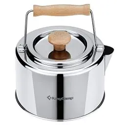 Produktbild: KingCamp Camping Wasserkocher Edelstahl,Wasserkessel Bambus-Griff gegen Verbrühungen,Kaffeekanne,Teekessel,Camping Teekanne Edelstahl Portable,Gaskocher Camping Outdoor 1.2L
