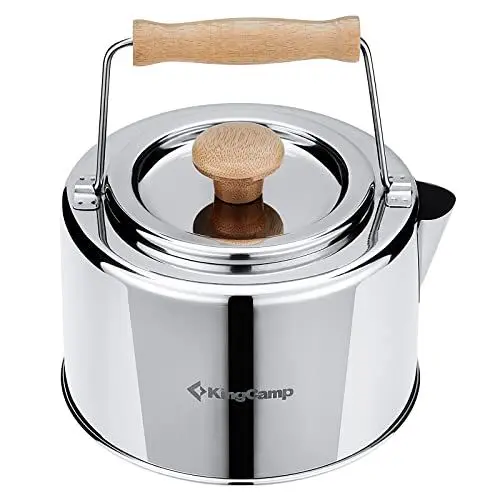 Produktbild: KingCamp Camping Wasserkocher Edelstahl,Wasserkessel Bambus-Griff gegen Verbrühungen,Kaffeekanne,Teekessel,Camping Teekanne Edelstahl Portable,Gaskocher Camping Outdoor 1.2L