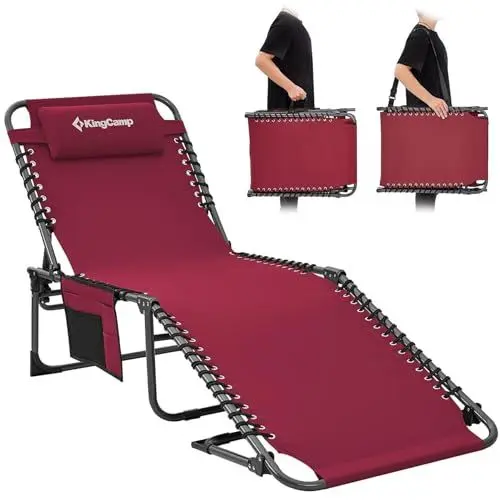 Produktbild: KingCamp Sonnenliege Klappbar 5-Verstellbarer Rückenlehne Gartenliege klappbar Liegestuhl Strandliege Campingliege Klappbett mit Kopfkissen für Strand Garten Terrasse Pool Camping Outdoor Indoor