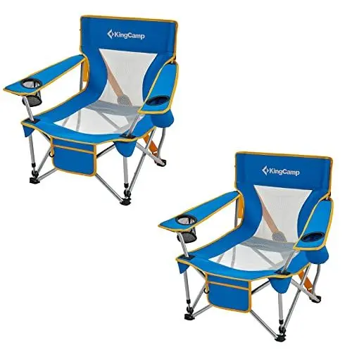 Produktbild: KingCamp Campingstuhl Angelstuhl Stranstuhl mit Gestränkhalter Klappstuhl mit Armlehne Kleines Packmaß Ultraleicht bis Max 120kg Blau_set Large