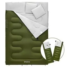 Produktbild: KingCamp Doppelschlafsack Schlafsack Deckenschlafsack Winter Erwachsene mit Kissen für 2 Personen und Tragetasche Angenehme Temperatur für Outdoor Camping, (Oliv)