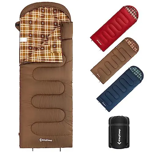 Produktbild: KingCamp Schlafsack Flannel 3-4 Jahreszeiten,Schlafsack Erwachsene,Baumwolle Warmer Deckenschlafsack Tragbar Leicht,Wasserdicht Camping Schlafsack für Trekking Reisen,Wandern