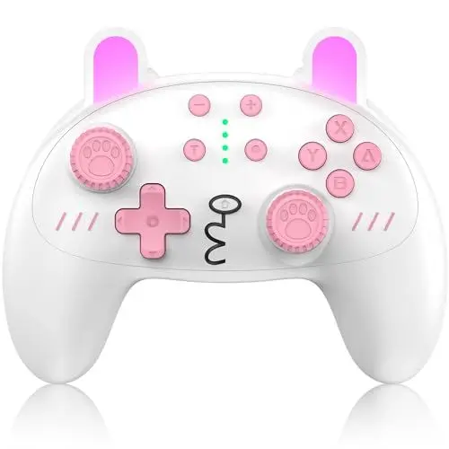 Produktbild: Switch Pro Controller, Kabelloser Switch Controller für Switch OLED, Switch Lite, PC, Switch Controller mit Turbo, 6-Achsen-Bewegung, Pinker süßer Hase Switch Pro Controller mit Vibration
