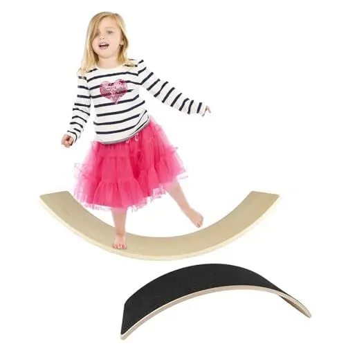 Produktbild: Kingling Balance Board Aus Holz, 83 cm Balancierbrett Wackelbrett mit Filzunterlage für Erwachsene, Yoga Balanceboards Fitnessgeräte