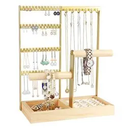 Produktbild: Kingling Schmuckständer, Schmuckhalter Schmuck-Organisator Schmuckständer Ständer zur Aufbewahrung von Halsketten, Ohrringen, Armbändern, Ringen (Gold)