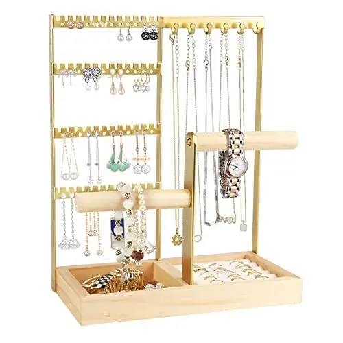 Produktbild: Kingling Schmuckständer, Schmuckhalter Schmuck-Organisator Schmuckständer Ständer zur Aufbewahrung von Halsketten, Ohrringen, Armbändern, Ringen (Gold)