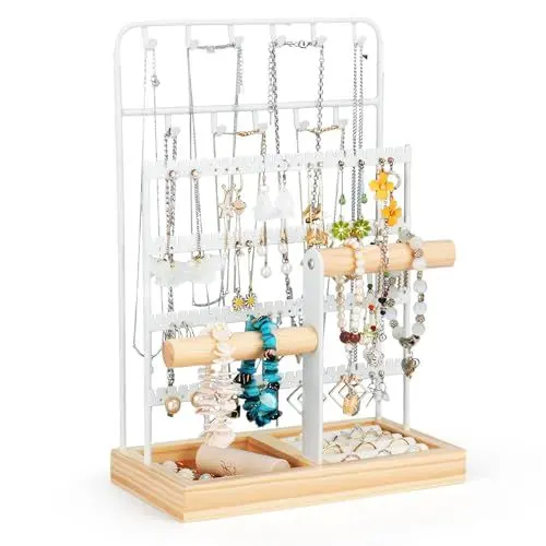 Produktbild: Kingling Schmuckständer Schmuckhalter, Schmuckaufbewahrung Ketten Schmuck Ständer, Schmuck-Organisator zur Aufbewahrung von Halsketten, Ohrringen, Armbändern, Ringen (Weiß)