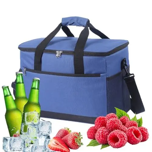 Produktbild: Kingmate Blau 30 L Faltbare Praktische Einkaufskorb, Super Lange Kühltasche Faltbar, Kühltasche Faltbar Groß, Thermotaschen, Camping Kühlschrank, Isoliertasche für Lebensmitteltransport