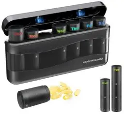 Produktbild: KingPavonini Tablettenbox 7 Tage, Woche Pillendose 2/3 Mal täglich (DIY Verbindung), Magnetischer großer Medikamentenbox, AM/PM Tages Pillenbox, Pillendose für Vitamine, Fischöl, Medikamente