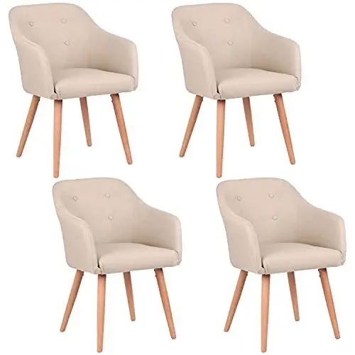 Produktbild: Kingpower Stühle Esszimmerstühle Armlehnstuhl Polsterstuhl Stoff Sessel mit Armlehne Echtholz Stuhlbeine in 2er, 4er, 6er, 8er Set, Auswahl:4 Sessel - beige