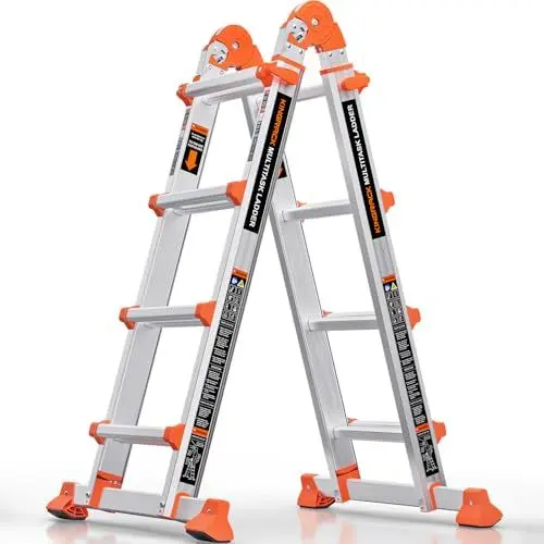 Produktbild: KINGRACK Aluminium Teleskopleiter 4,17 M 4x4 Sprossen Mehrzweckleiter, Rutschfeste Multifunktionsleiter mit Stabilisatorstange, Aluleiter Treppenleiter Bockleiter beidseitige Steh Belastbar bis 150 kg