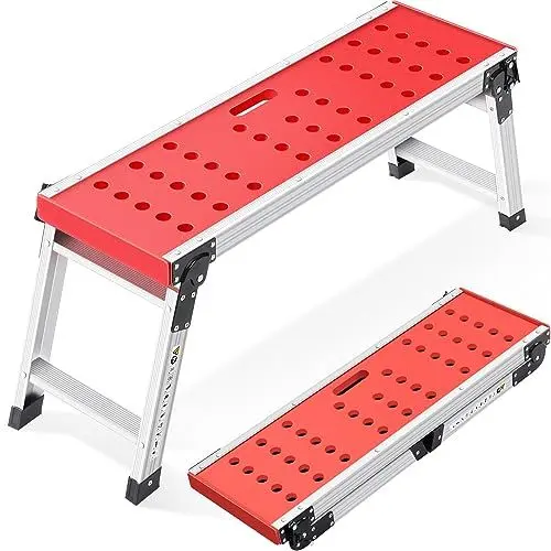 Produktbild: KINGRACK Klappbare Arbeitsplattform, Aluminium Stufenleiter Plattformleiter mit rutschfesten Gummifüßen, leichte Stufenleiter mit Sicherheitsschlössern für Haus und Garage - maximale Belastung 150 kg