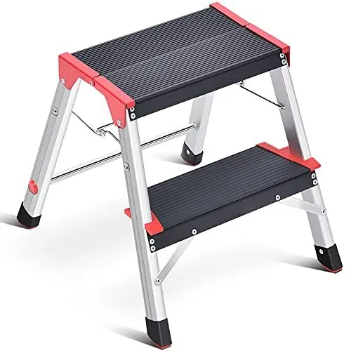 Produktbild: KINGRACK Klappleiter,Tritthocker,doppelseitige Aluminium-Trittleiter,zusammenklappbar,mit rutschfesten Füßen,leichte Trittleiter,Stufenleiter Belastbar bis 150 kg,2 Stufen