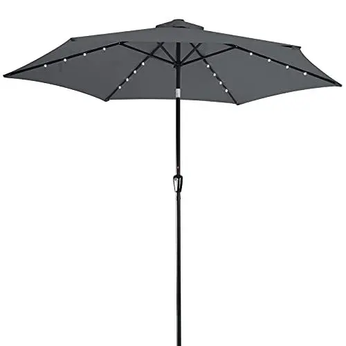 Produktbild: Kingsleeve® Sonnenschirm Balkon 300cm LED Beleuchtung UV Schutz 80+ Solar Schutzhülle Groß Kurbel Knickbar Terrasse Gartenschirm Marktschirm Anthrazit