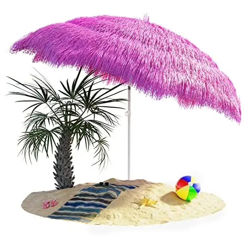 Produktbild: Kingsleeve® Sonnenschirm Hawaii Ø160cm Neigbar Höhenverstellbar UV Schutz 30+ Groß Rund Balkon Strand Strohschirm Strandschirm Bast Hawaiischirm Grau