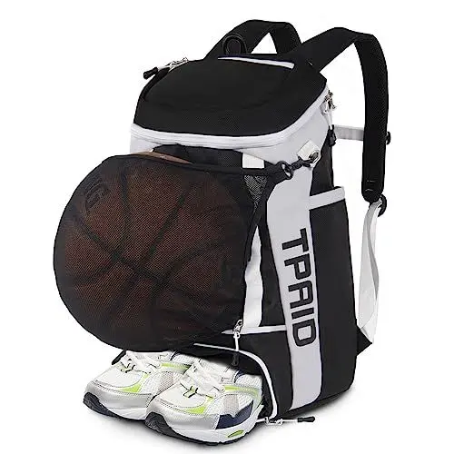 Produktbild: KINGSLONG Basketball Rucksack Fußballrucksack Große Kapazität Softball Tasche mit Schuhfach und Zaunhaken, leichte Fußball Volleyball Softball Ausrüstung für Schläger, Helme, Hüte, Schuhe/Schwarz