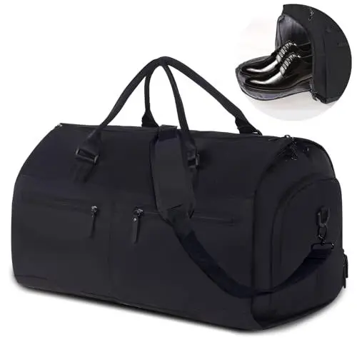 Produktbild: KINGSLONG Handgepäck-Kleidersack für Reisen, umwandelbare Kleidertasche, Anzugtaschen für Männer und Frauen, 2-in-1-Hängekoffer, Geschäftsreisetasche mit Schuhfach, 45L