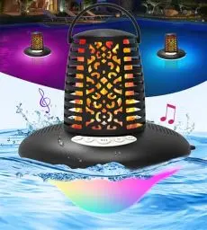 Produktbild: KingSom Bluetooth Lautsprecher Pool,Bluetooth Lautsprecher mit Flamme & RGB-Licht,Musikbox Tragbarer Bluetooth Box IP68 Wasserdichter Lautsprecher,Dualen Bass-Treibern,TWS Pairing,Eingebautes Mikrofon