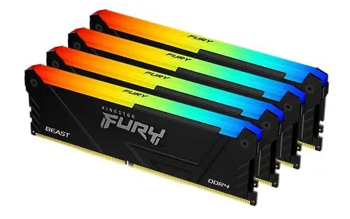 Produktbild: Kingston FURY Beast RGB 64GB 3200MT/s DDR4 CL16 DIMM (Kit mit 4) PC Arbeitsspeicher KF432C16BB12AK4/64
