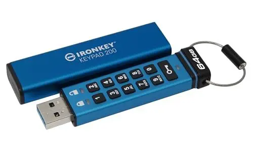 Produktbild: Kingston IronKey Keypad 200 Drive flash Type-A USB--stick met hardwareversleuteling FIPS 140-3 niveau 3 (aangevraagd) met XTS-AES 256-bits hardwareversleuteling- IKKP200/64GB