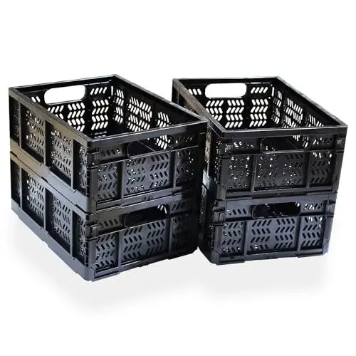Produktbild: KINGSUSLAY 4x20L Klappboxen, faltbar stabil Schwarz baskets,Einkaufskiste,Klappkisten Set Tragebox, Einkaufskörbe Körbe, Startseite Küche Aufbewahrung