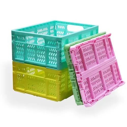 Produktbild: KINGSUSLAY 4x20L Klappboxen, faltbar stabil baskets,Einkaufskiste, Klappkisten Set Tragebox, Einkaufskörbe Körbe, Startseite Küche Aufbewahrung (Farben mischen)