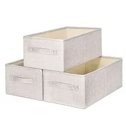 Produktbild: KINGSUSLAY Stoffkörbe zur Aufbewahrung, faltbare Stoff-Aufbewahrungskörbe, perfekt für Regale, Kinderspielzeug, Schränke von Heimbüro, Organizer (Beige, extra groß, 3 Stück)