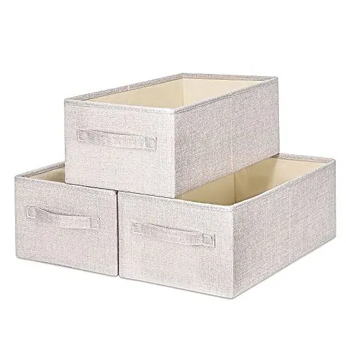 Produktbild: KINGSUSLAY Stoffkörbe zur Aufbewahrung, faltbare Stoff-Aufbewahrungskörbe, perfekt für Regale, Kinderspielzeug, Schränke von Heimbüro, Organizer (Beige, extra groß, 3 Stück)