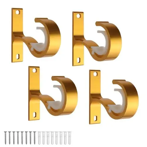 Produktbild: KINHARD Gardinenstange Halterung 4er Set - Vorhangstange Halterung Metall丨Gardinenstange Deckenmontage, Mit Schrauben und Expansionsrohr, für Gardinenstange Kleiderstange Duschstange (Gold)