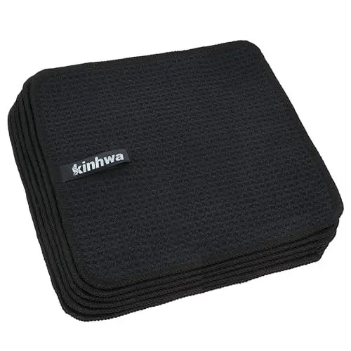 Produktbild: KinHwa Spültuch schwarz Spüllappen schwarz Waffeltuch Mikrofasertuch waschbar Spültücher für Küche Dicke Putzlappen Fusselfrei 20cmx20cm 6 Stück