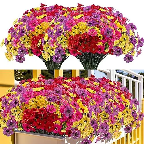 Produktbild: Kinisty Kunstblumen für Außen 16 Bündel Künstliche Blumen Outdoor Balkonpflanzen Wetterfest Plastikblumen wie Echt für Balkon Balkonkasten Garten Freien(Rot Gelb Rosa Lila)