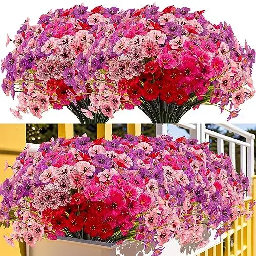 Produktbild: Kinisty Kunstblumen für Außen 16 Bündel Künstliche Blumen Outdoor Balkonpflanzen Wetterfest Plastikblumen wie Echt für Balkon Balkonkasten Garten Freien(Rot Rosa Pink Lila)