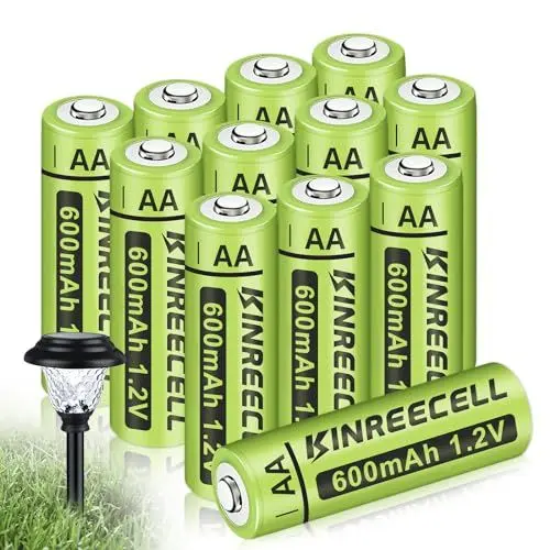 Produktbild: KINREECELL Wiederaufladbare AA-Batterien, NI-MH-Doppel-A-Solarbatterien mit Reale Kapazität, 1.2 V vorgeladen für Solarleuchten, Lichterketten, Solar-Wegeleuchten (AA-600 mAh, 12 Stück)