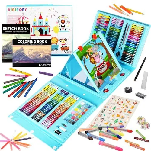 Produktbild: KINSPORY Premium Malkoffer Deluxe 290-teilig Malset für Kinder Anfänger Tolles Buntstifte Set, Wasserfarben, Ölpastellfarbe, zeichenstifte, Bleistifte als Zeichenset Geschenk Kinder