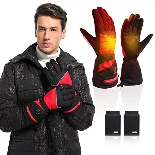 Produktbild: Kintiwe Beheizbare Handschuhe, Beheizte Handschuhe Damen Herren mit Akku und 3 Stufen Temperaturregler Touchscreen rutschfeste Wasserdicht Winddicht Skihandschuhe (Schwarz rot, L)