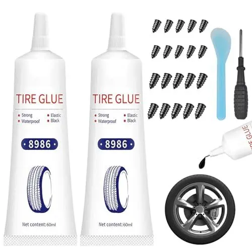 Produktbild: kintsukuroi 120 ml Reifenreparaturkleber, Reifenflickenkleber mit Reifenreparaturnagel, 24-teiliges Reifenreparatur-Set für Vakuum-Reifenpannen-Reparatur an Autos, Motorrädern, LKWs und Traktoren,