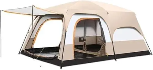 Produktbild: KinZon Campingzelt für 10 Personen, wasserdicht, großes Familienzelt mit 2 Schlafzimmern, 6 großen Netzfenstern, für Picknick, Camping (Beige, 6-8 Personen (380 x 260 x 200 cm))